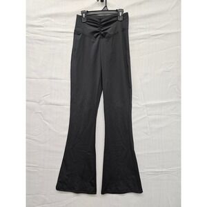 A New Day Black Ruched V-Front Flare Leggings High Rise Pants Small F00020937